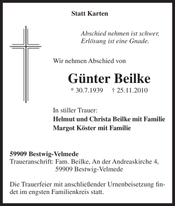 Traueranzeige von Günter Beilke von Tageszeitung