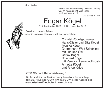 Traueranzeige von Edgar Kögel von Tageszeitung