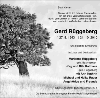 Traueranzeige von Gerd Rüggeberg von Tageszeitung