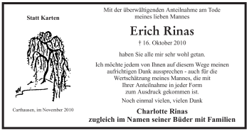 Traueranzeige von Erich Rinas von Tageszeitung