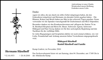 Traueranzeige von Hermann Häselhoff von Tageszeitung