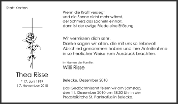 Traueranzeige von Thea Risse von Tageszeitung