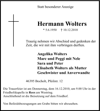 Traueranzeige von Hermann Wolters von Tageszeitung