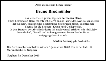 Traueranzeige von Bruno Brodmühler von Tageszeitung
