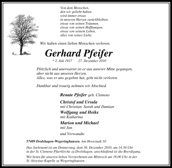 Traueranzeige von Gerhard Pfeifer von Tageszeitung