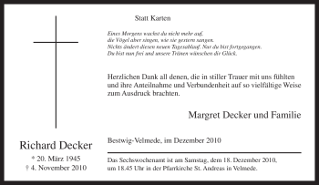 Traueranzeige von Richard Decker von Tageszeitung