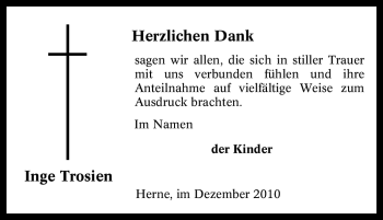 Traueranzeige von Inge Trosien von Tageszeitung