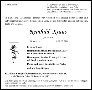 Traueranzeige von Reinhild Kraus von Tageszeitung
