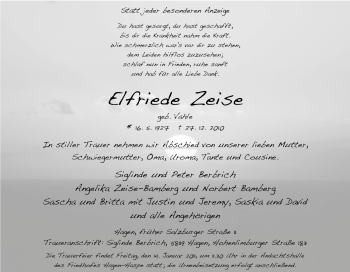 Traueranzeige von Elfriede Zeise von Tageszeitung
