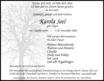 Traueranzeige von Karola Seel von Tageszeitung