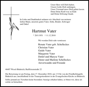 Traueranzeige von Hartmut Vater von Tageszeitung
