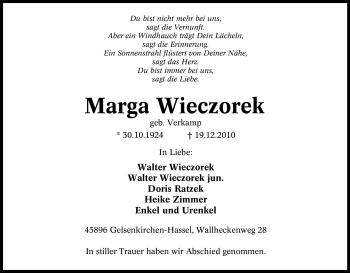 Traueranzeige von Marga Wieczorek von Tageszeitung