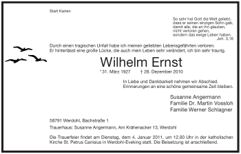 Traueranzeige von Wilhelm Ernst von Tageszeitung