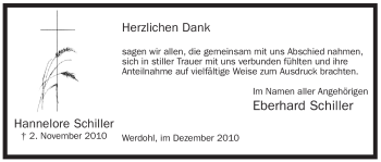 Traueranzeige von Hannelore Schiller von Tageszeitung