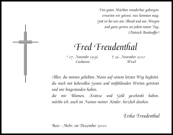 Traueranzeige von Fred Freudenthal von Tageszeitung