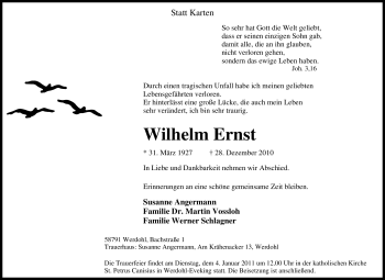Traueranzeige von Wilhelm Ernst von Tageszeitung