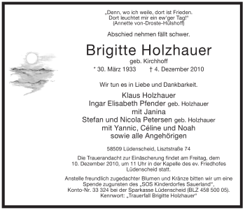Traueranzeige von Brigitte Holzhauer von Tageszeitung
