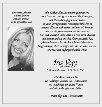 Traueranzeige von Iris Vogt von Tageszeitung
