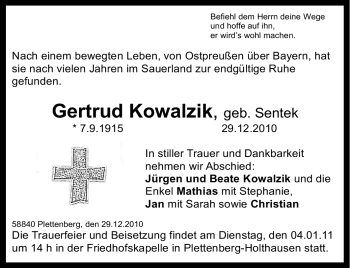 Traueranzeige von Gertrud Kowalzik von Tageszeitung