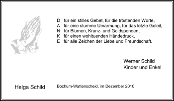 Traueranzeige von Helga Schild von Tageszeitung