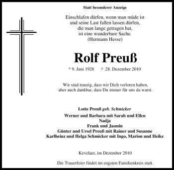 Traueranzeige von Rolf Preuß von Tageszeitung