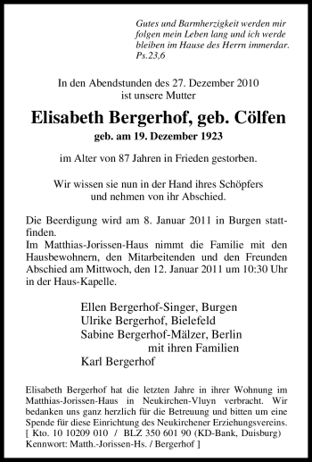 Traueranzeige von Elisabeth Bergerhof von Tageszeitung