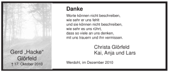 Traueranzeige von Gerd Glörfeld von Tageszeitung