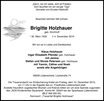 Traueranzeige von Brigitte Holzhauer von Tageszeitung