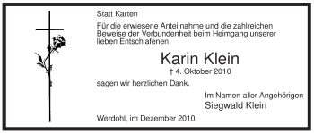 Traueranzeige von Karin Klein von Tageszeitung
