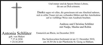 Traueranzeige von Antonia Schüter von Tageszeitung