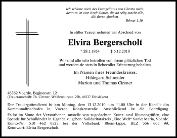 Traueranzeige von Elvira Bergerscholt von Tageszeitung