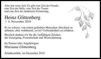 Traueranzeige von Heinz Glittenberg von Tageszeitung