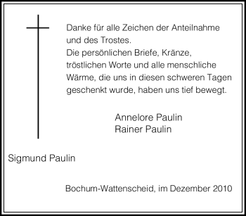Traueranzeige von Sigmund Paulin von Tageszeitung