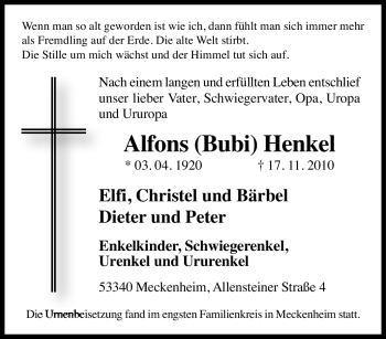 Traueranzeige von Alfons Henkel von Tageszeitung