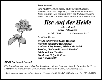 Traueranzeige von Ilse Auf der Heide von Tageszeitung