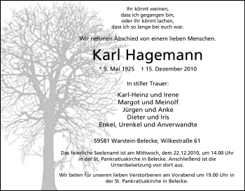 Traueranzeige von Karl Hagemann von Tageszeitung