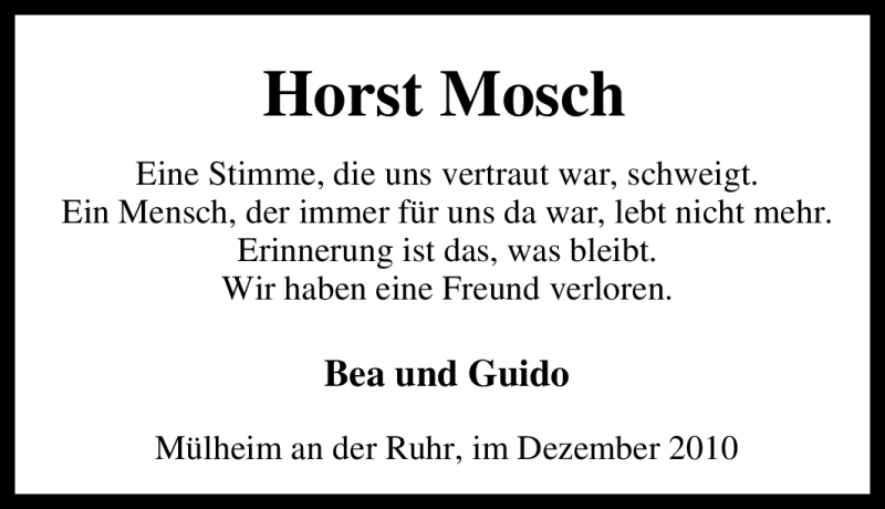 Traueranzeigen von Horst Mosch TrauerinNRW.de