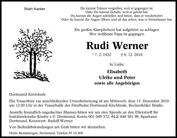 Traueranzeige von Rudi Werner von Tageszeitung