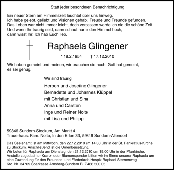 Traueranzeige von Raphaela Glingener von Tageszeitung