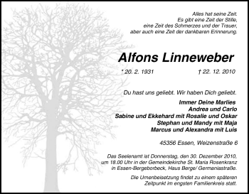 Traueranzeige von Alfons Linneweber von Tageszeitung