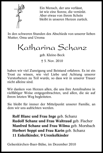 Traueranzeige von Katharina Schanz von Tageszeitung