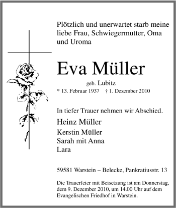 Traueranzeige von Eva Müller von Tageszeitung