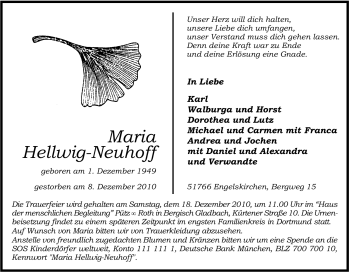 Traueranzeige von Maria Hellwig-Neuhoff von Tageszeitung