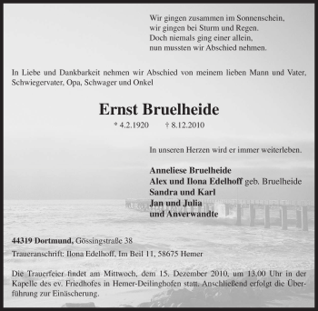 Traueranzeige von Ernst Bruelheide von WESTDEUTSCHE ALLGEMEINE ZEITUNG