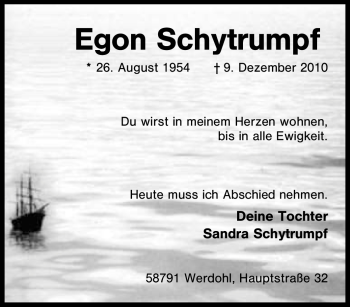 Traueranzeige von Egon Schytrumpf von Tageszeitung