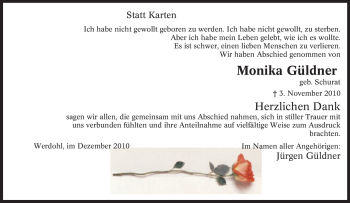 Traueranzeige von Monika Güldner von Tageszeitung