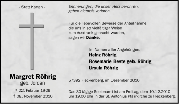 Traueranzeige von Margret Röhrig von Tageszeitung