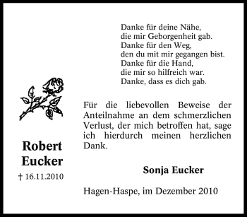 Traueranzeige von Robert Eucker von Tageszeitung