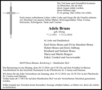 Traueranzeige von Adele Bruns von Tageszeitung