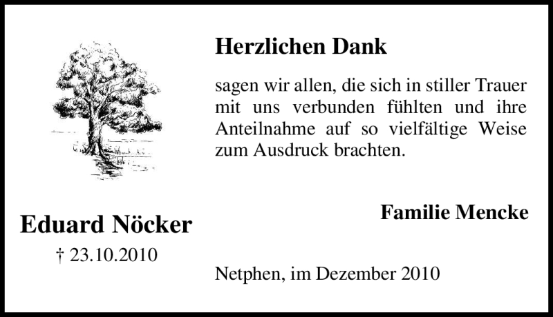  Traueranzeige für Eduard Nöcker vom 17.12.2010 aus Tageszeitung
